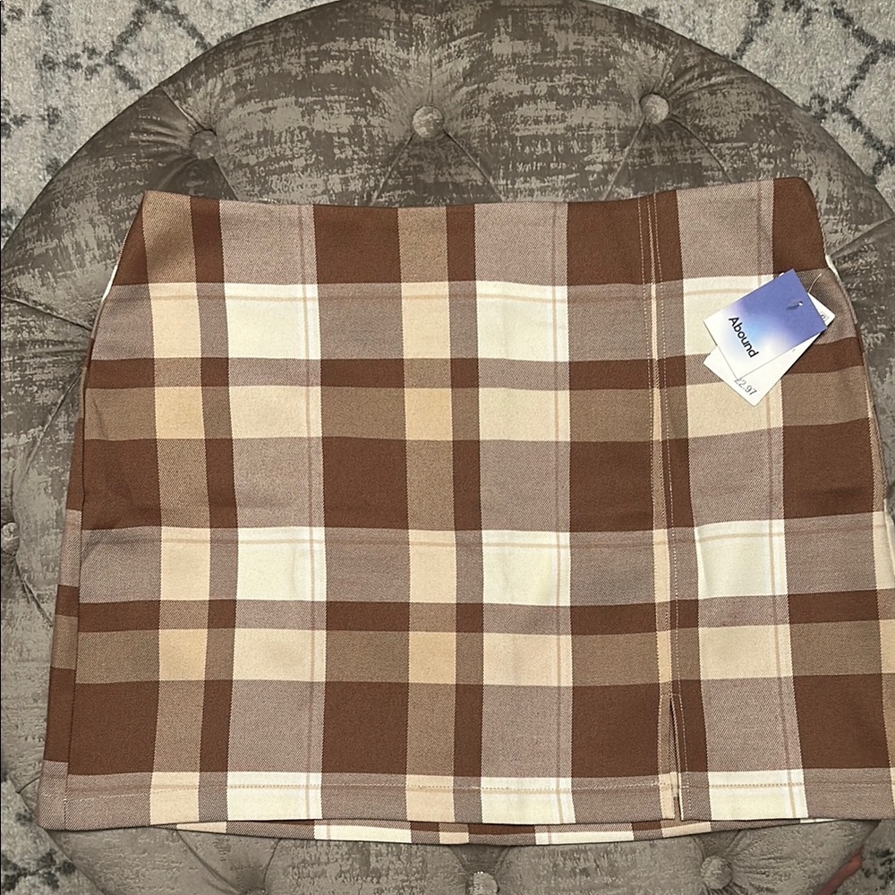 Abound Plaid Brown Mini Skirt - Size L (NWT)